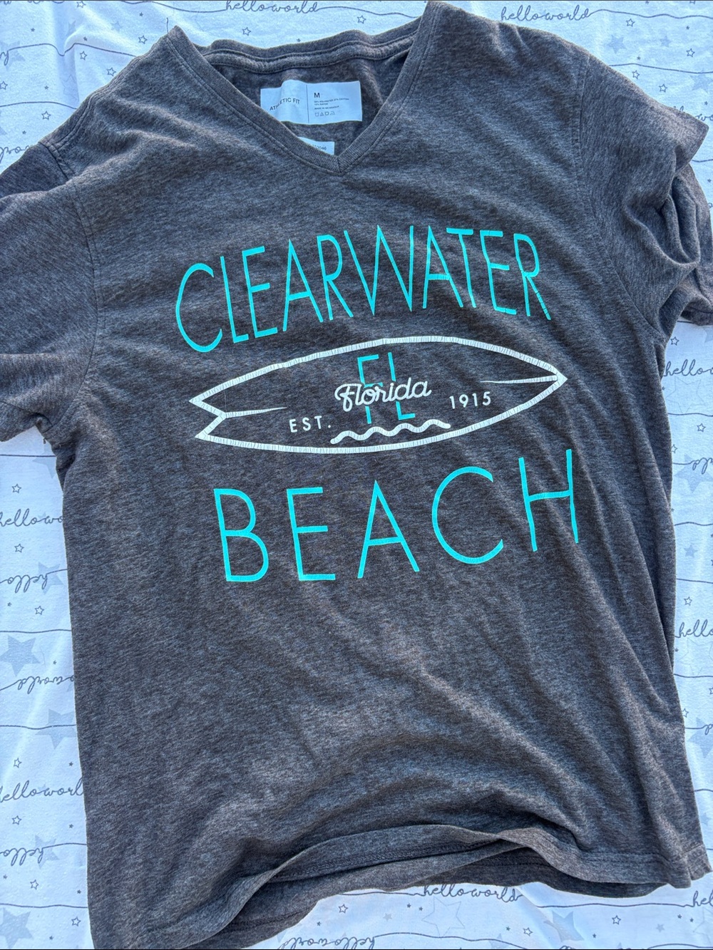Athletic Works Gray Clearwater Beach Graphic Tee with Teal Print